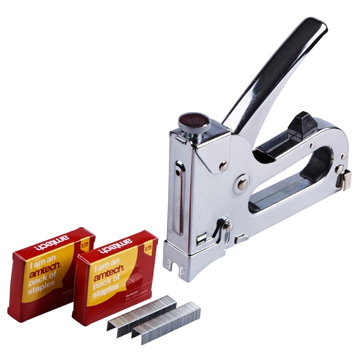 Amtech Heavy Duty 3 Way Staple Gun Chrome B3725 | Fits 8mm-14mm Staples | Adjustable Nose Depth | Chrome Plated Body