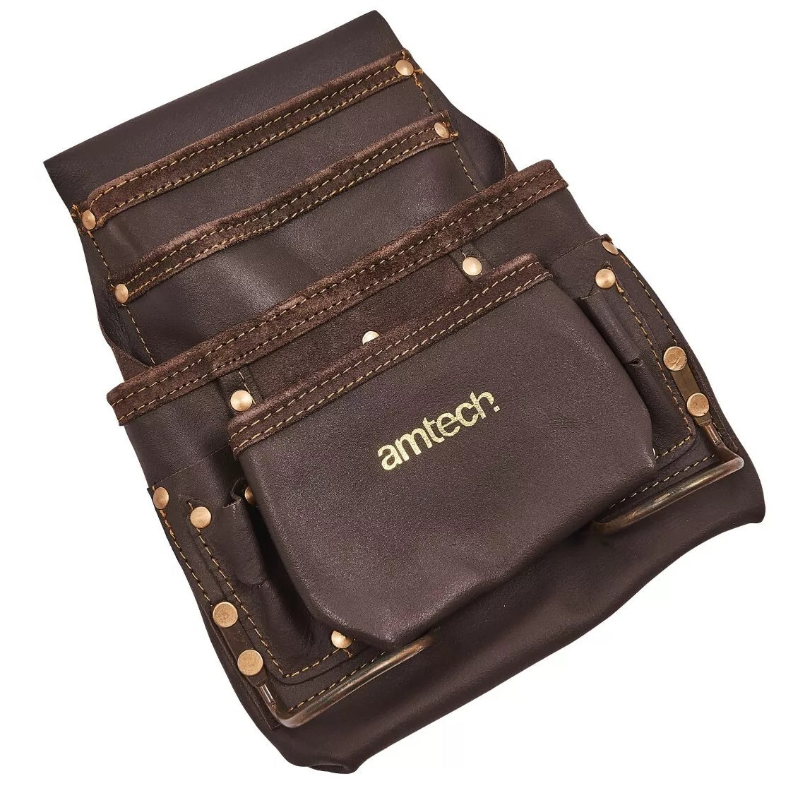 Amtech 4 Pocket Heavy Duty Leather Tool Pouch Brown N0860