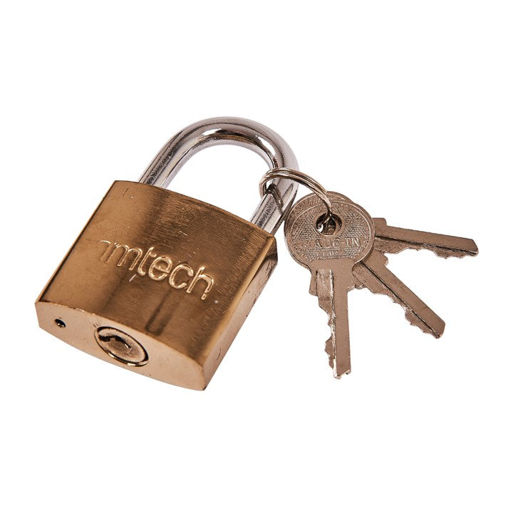 Amtech Security Padlock with Three Keys Brass 38mm XXSEL02 | 5mm Hardened Steel Shackle | Corrosion Resistant Brass Plated Body | Durable Brass Barrel