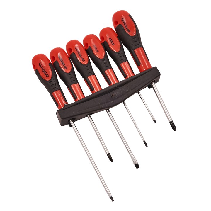 Amtech Soft Grip Screwdriver Set Red and Black Assorted Pack of 6 L1190