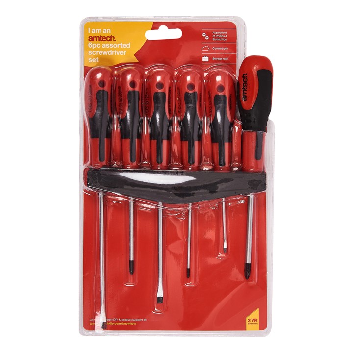 Amtech Soft Grip Screwdriver Set Red and Black Assorted Pack of 6 L1190