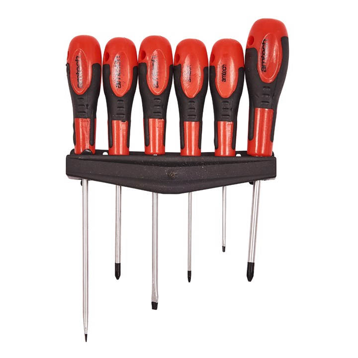 Amtech Soft Grip Screwdriver Set Red and Black Assorted Pack of 6 L1190