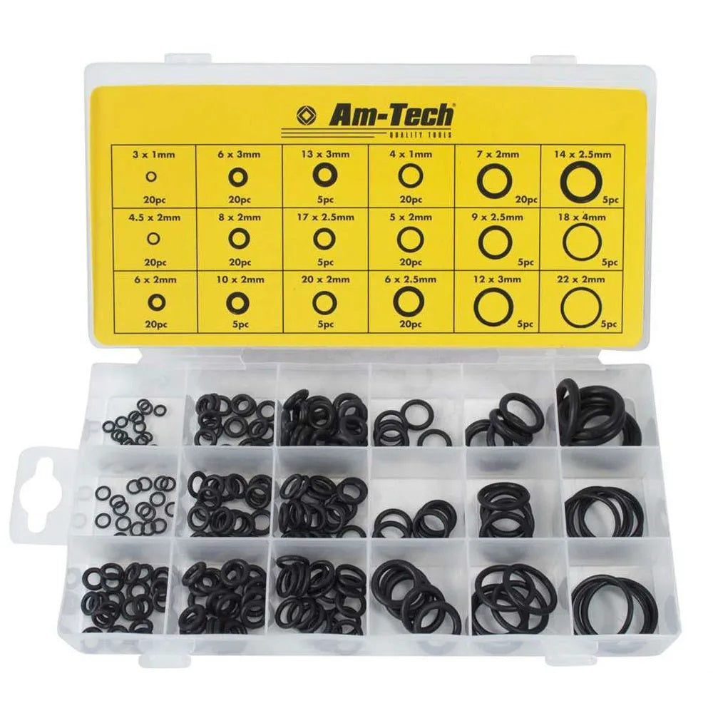 Amtech O Rings Set Black Assorted Pack of 225 S6240