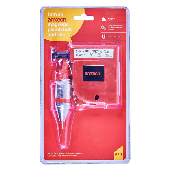 Amtech Magnetic Plumb Bob and Line Red 400g G4130