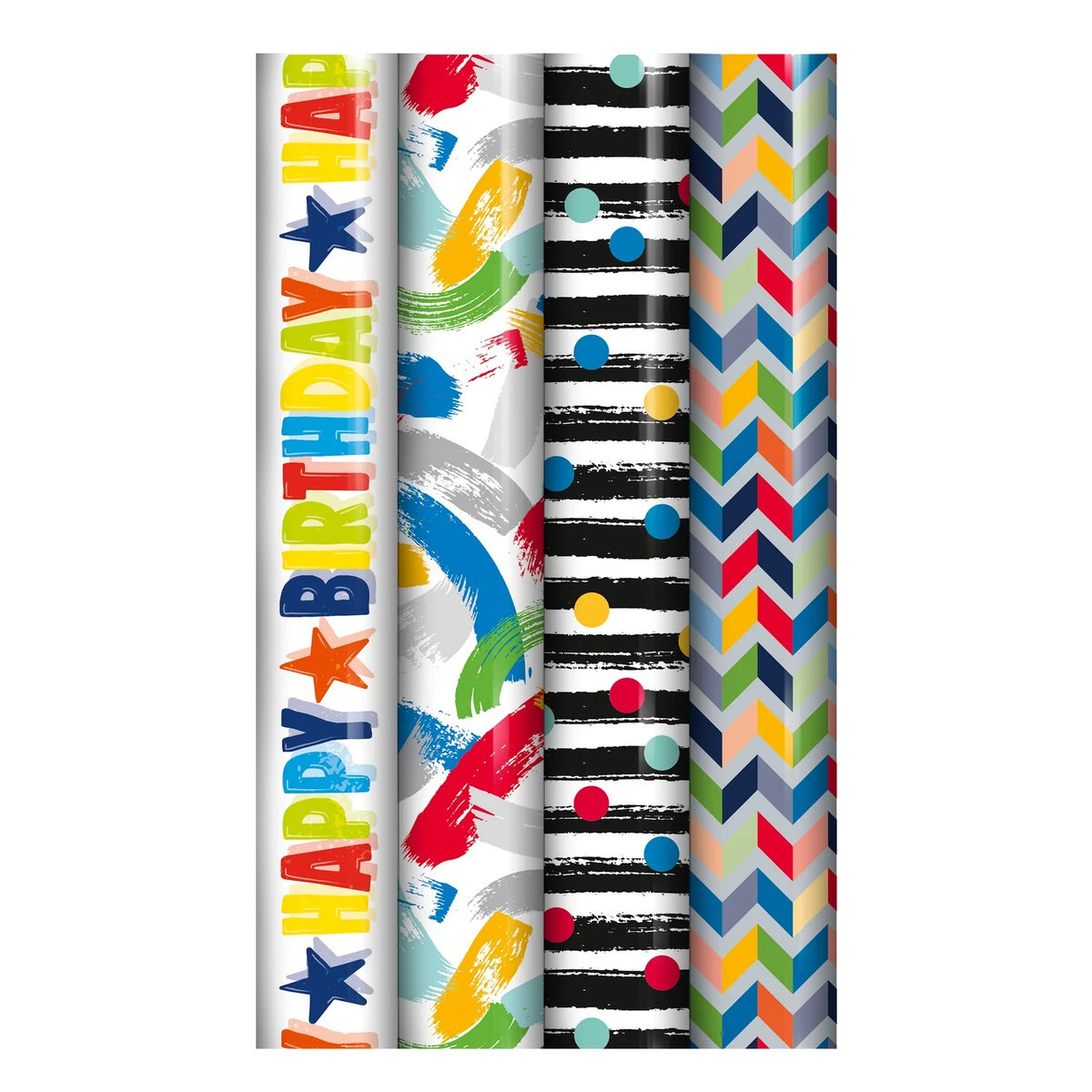 Wrap and Roll Recyclable Gift Wrap Multicoloured 3Mtr Pack of 42 30363GWC | Assorted Birthday Designs | Eco-Friendly Wrapping Paper
