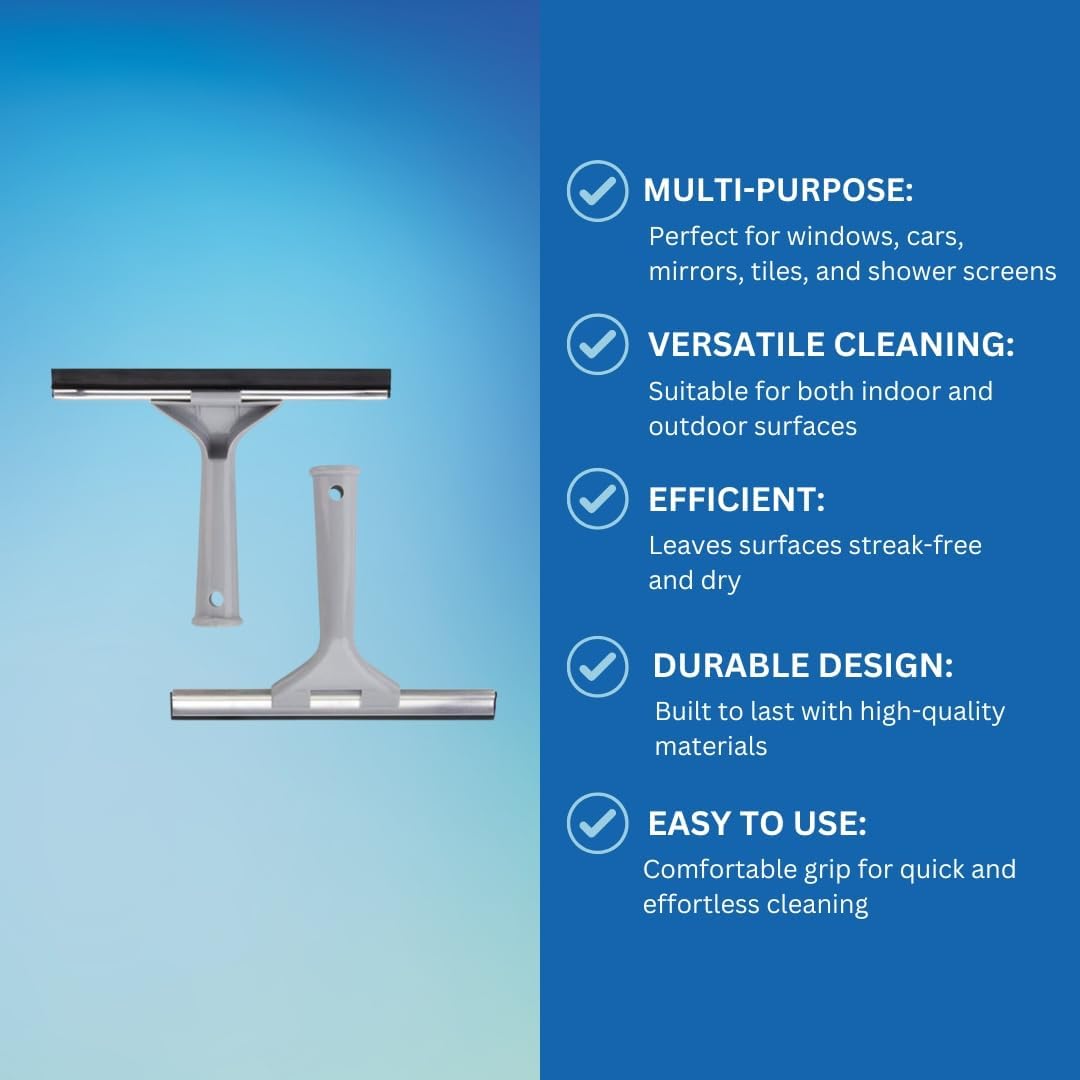 Elliot Multi-Purpose Plastic Window Squeegee with Rubber Blade Grey 30cm EL4430-H | Streak-Free | Glass Cleaner for Windows-Mirrors-Tiles and Shower Screens