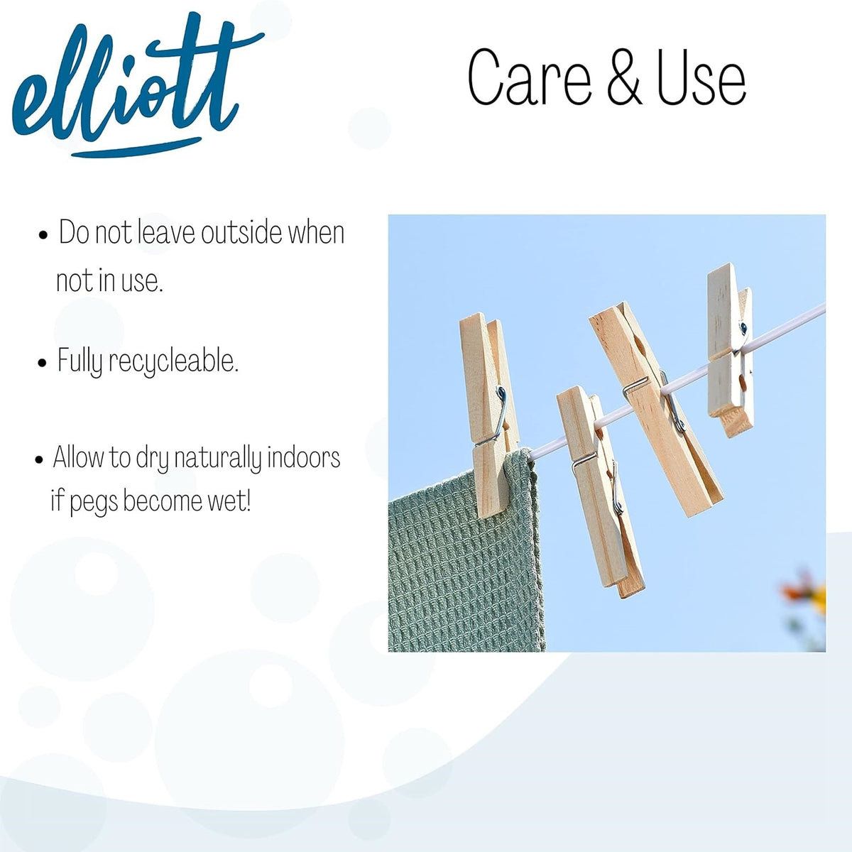 Elliott Birchwood Clothes Durable Wooden Pegs Brown 7.2cm x 1.2cm Pack of 36 ELCP0036 | Pegs with Stainless Steel Spring | Recyclable and Mark-Free | Ideal for Laundry Drying and Everyday Use
