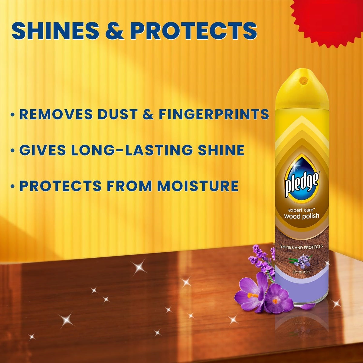 Pledge Expert Care 5 in 1 Wood Polish Lavender Multicoloured 250ml 95986 | Shines and Protects Wooden Surfaces