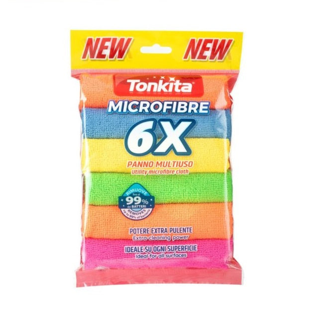 Tonkita Multi-Purpose Microfibre Cleaning Cloths With Extra Cleaning Power Assorted Colours Pack of 6 TK28613 | Super Absorbent | Ideal for All Surfaces