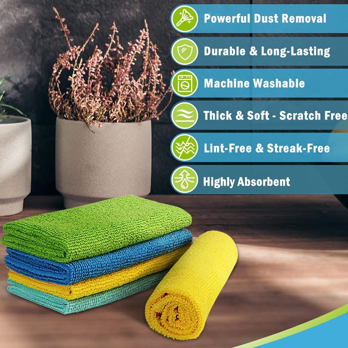 Tonkita Multi-Purpose Microfibre Cleaning Cloths With Extra Cleaning Power Assorted Colours Pack of 6 TK28613 | Super Absorbent | Ideal for All Surfaces