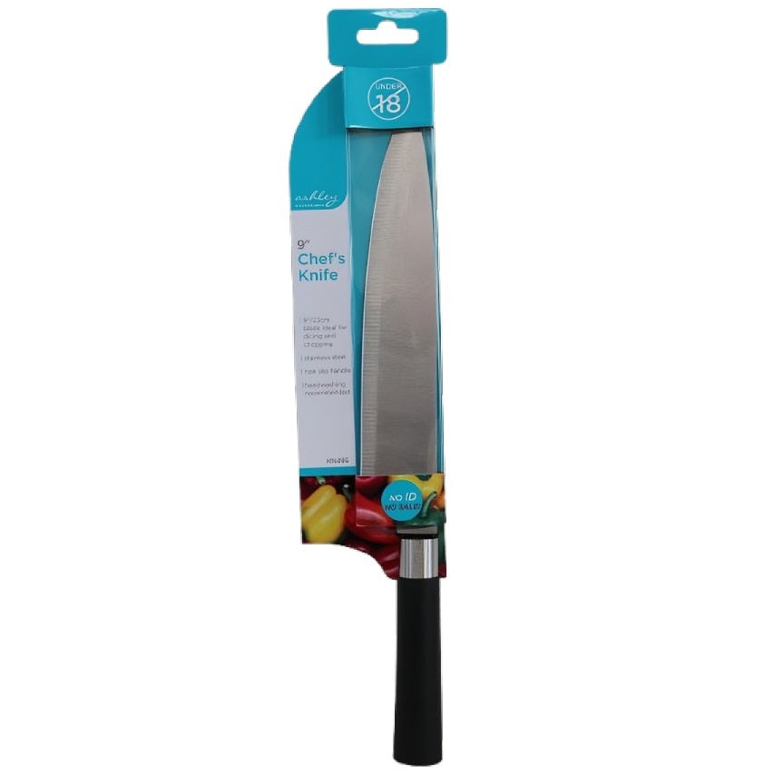 Ashley Stainless Steel Chefs Knife Black and Silver 9-Inch KN495 | Ideal for Dicing and Chopping | Non Slip Handle