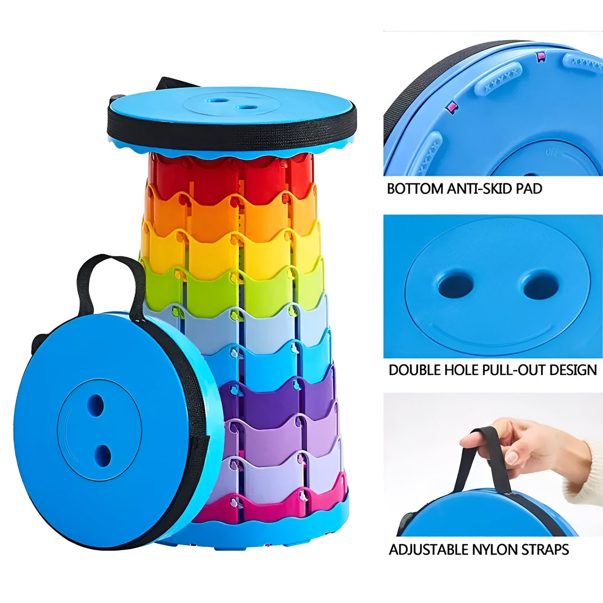 Redwood Leisure Rainbow Portable Collapsible Stool Multicolour FC091 | Variety of Uses | Light to Carry
