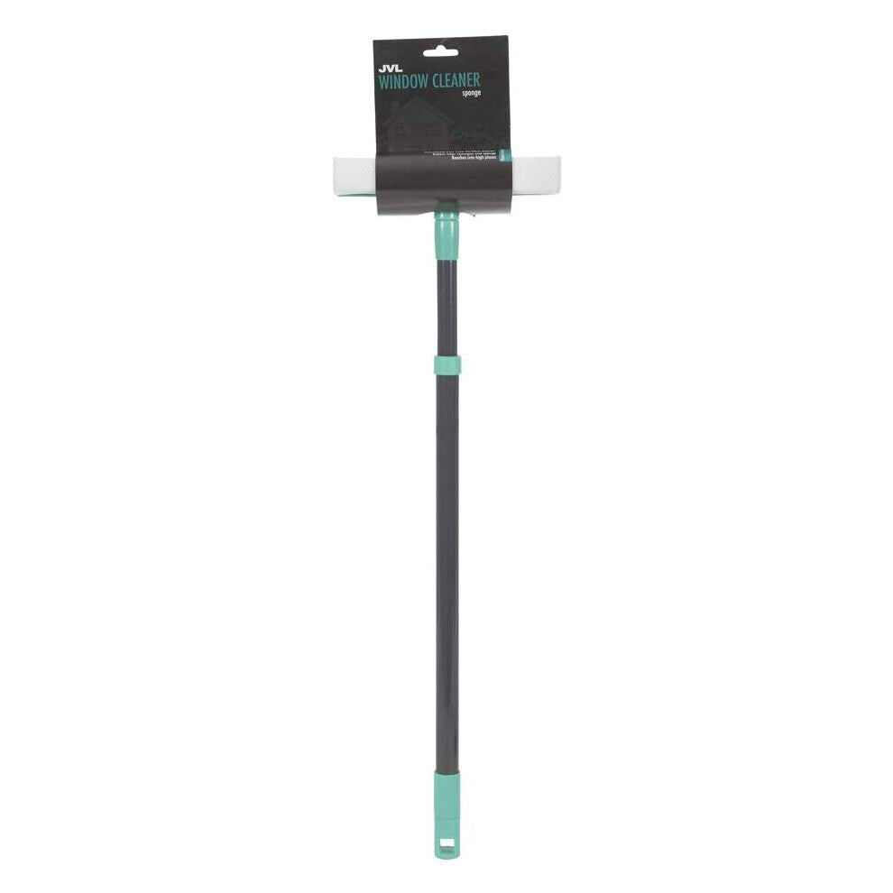 JVL Extendable Sponge Window Cleaner Turquoise 20-041TQ | Extendable Pole From 52-92cm Approx | Rubber Edge Squeegee and Sponge | Reaches into High Places
