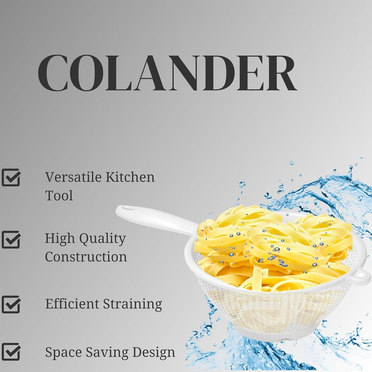 PlasticForte Draining Strainer with Handle White 24cm 12210AE | For Kitchen Use | Safe and Hygienic
