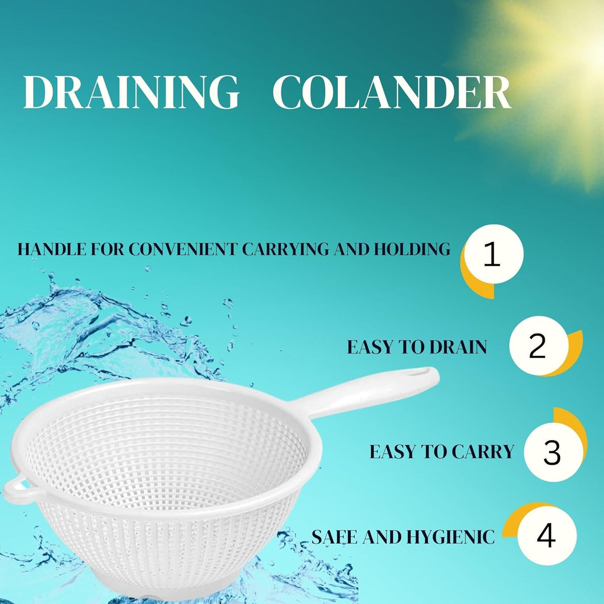 PlasticForte Draining Strainer with Handle White 24cm 12210AE | For Kitchen Use | Safe and Hygienic