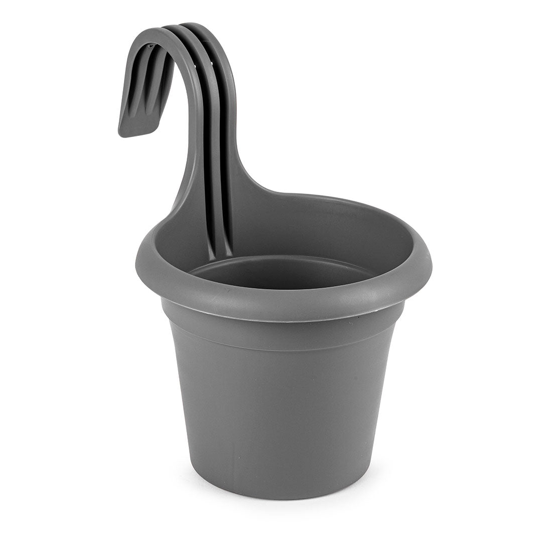 Areca Plastic Round Hanging Balcony Planter Anthracite 18cm x 27cm x 25.5cm 2006435 | Durable and Weather-Resistant Design | 100 Percent Recycled | For Indoor and Outdoor Use