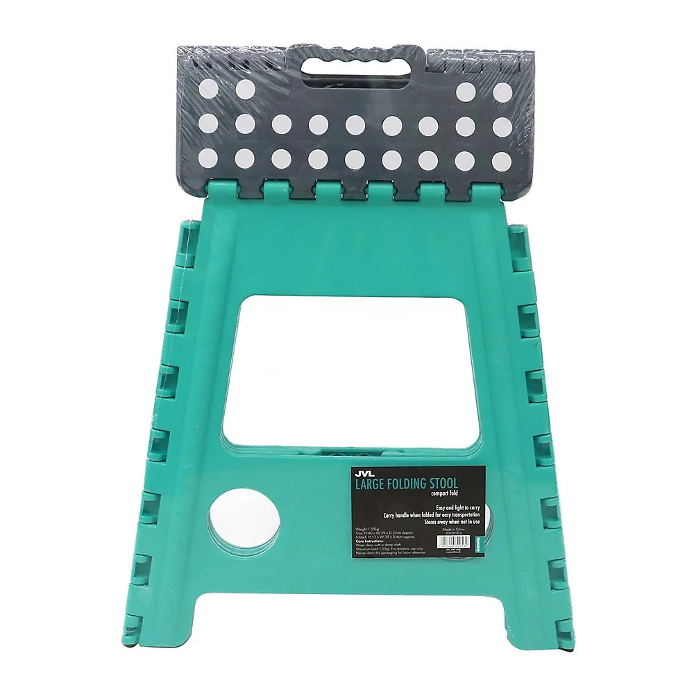 JVL Folding Step Stool Turquoise Large 1.55Kg 20-081TQ | Size- 40cm x 39cm x 32cm | Folded- 53cm x 39cm x 4cm | Easy and Light to Carry