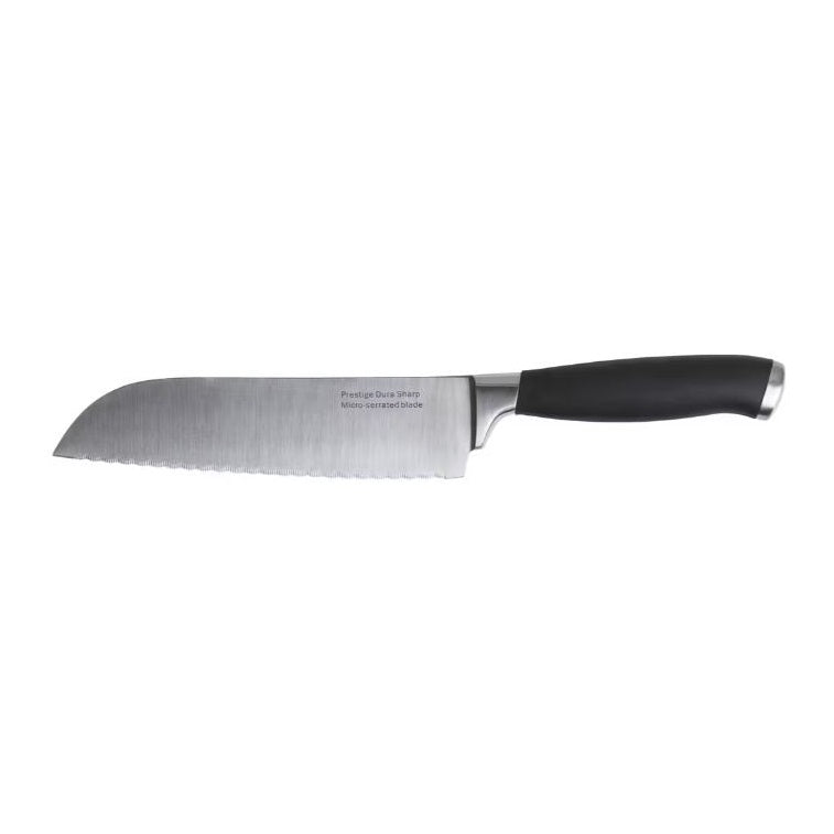 Prestige Dura Sharp Santoku Knife Silver and Black 7-Inch 46927 | Soft Touch Non Slip Handle | Made From High Quality Japanese Steel | Micro Serrated Blade