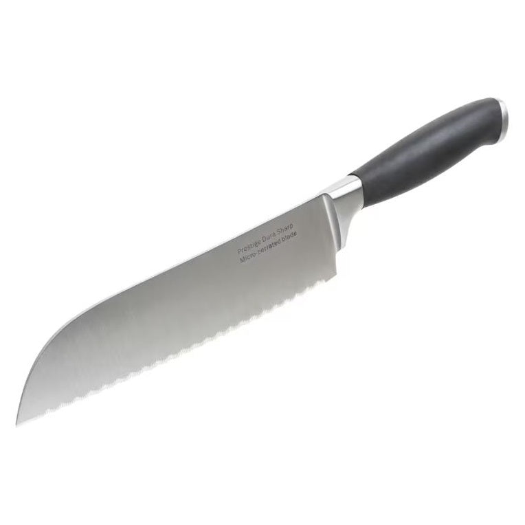 Prestige Dura Sharp Santoku Knife Silver and Black 7-Inch 46927 | Soft Touch Non Slip Handle | Made From High Quality Japanese Steel | Micro Serrated Blade