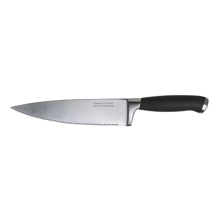 Prestige Dura Sharp Chef Knife Silver and Black 8-Inch 46926 | Soft Touch Non Slip Handle | Made From High Quality Japanese Steel | Micro Serrated Blade