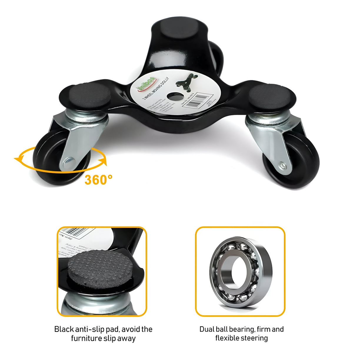 Pro User 3 Wheel Moving Dolly Black WD300