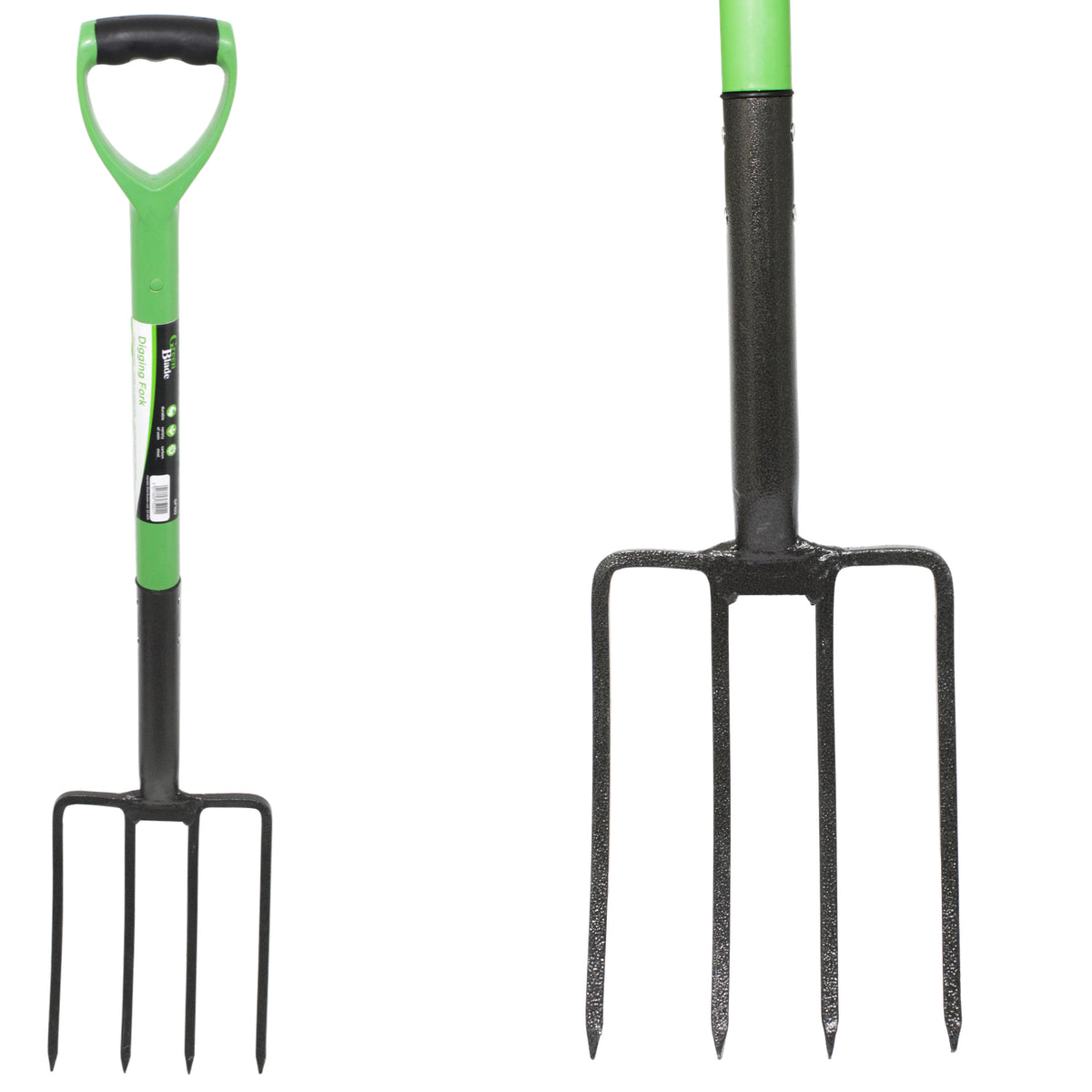 Green Blade Heavy-Duty Digging Fork with D-Handle Black and Green GF100 | Carbon Steel Construction | Comfortable Grip | Ideal for Gardening and Soil Cultivation | Rust Resistant | Plastic Coated Finish