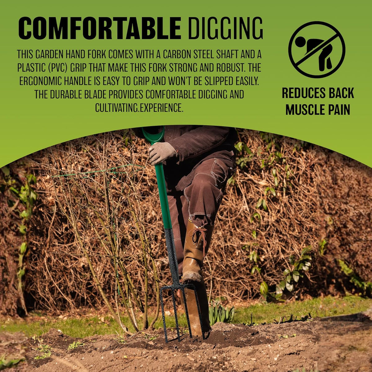Green Blade Heavy-Duty Digging Fork with D-Handle Black and Green GF100 | Carbon Steel Construction | Comfortable Grip | Ideal for Gardening and Soil Cultivation | Rust Resistant | Plastic Coated Finish