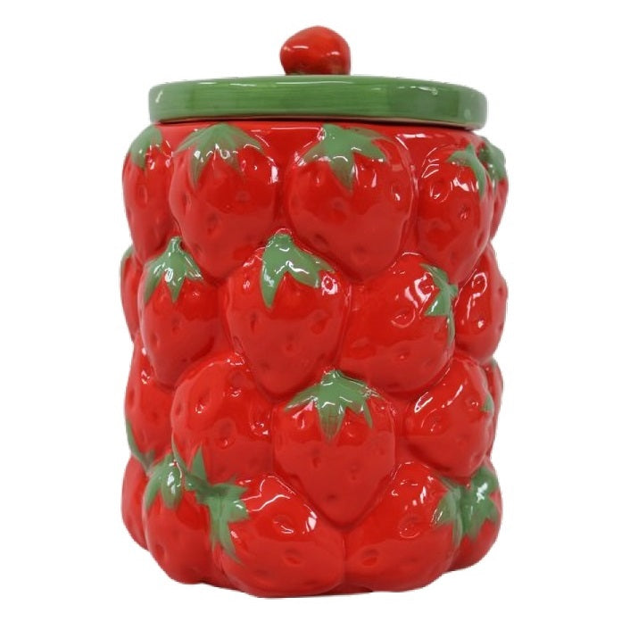 Sifcon Strawberry Jar with Lid Red and Green 13cm KG3660