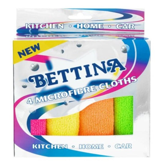 Bettina Microfibre Cleaning Cloths Assorted Colours Pack of 4 B510 | Highly Absorbent and Lint-Free | Multipurpose for Kitchen-Home and Car | Streak-Free Shine | Durable and Reusable