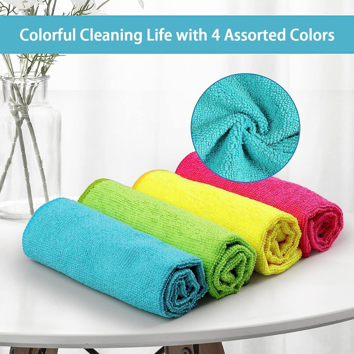 Bettina Microfibre Cleaning Cloths Assorted Colours Pack of 4 B510 | Highly Absorbent and Lint-Free | Multipurpose for Kitchen-Home and Car | Streak-Free Shine | Durable and Reusable