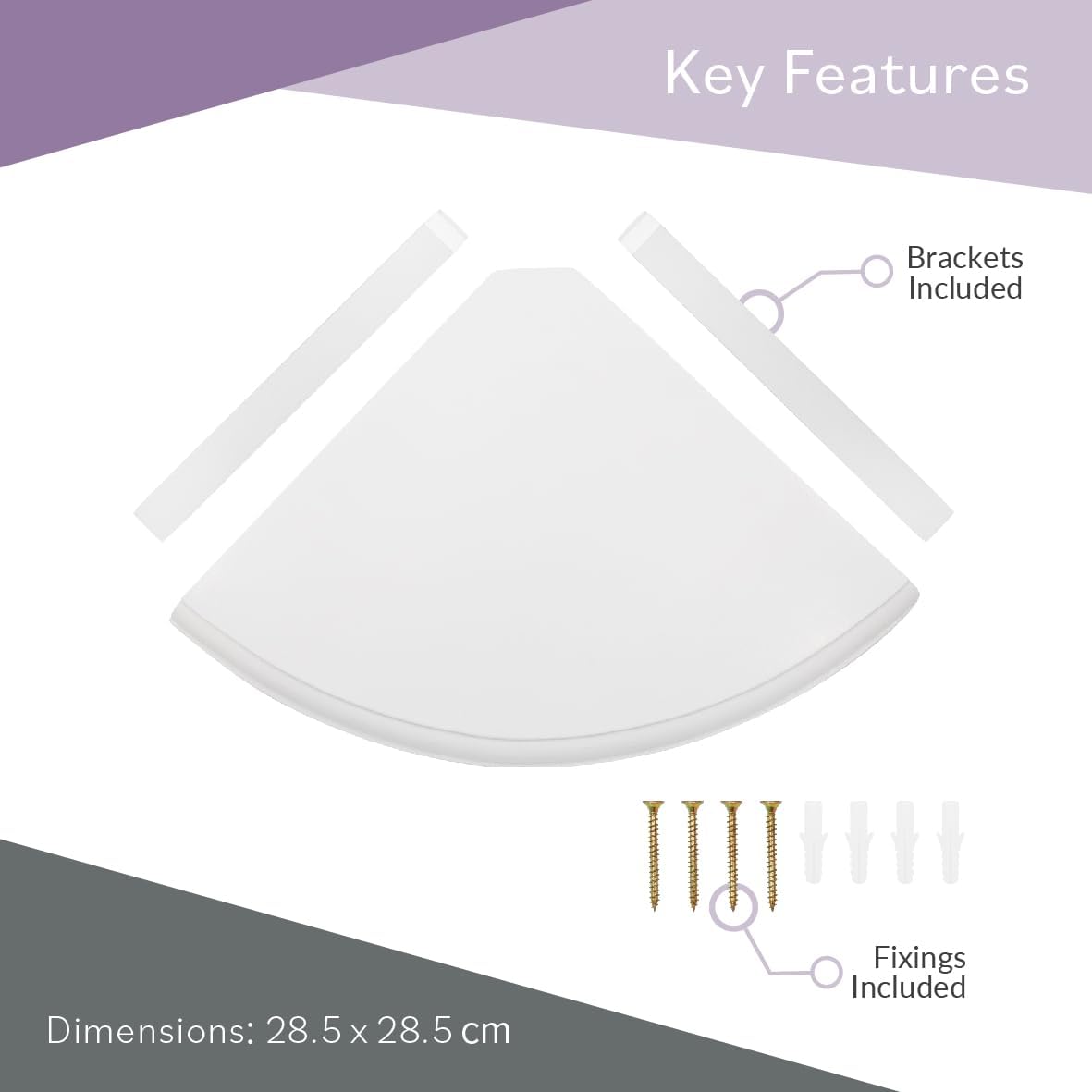 Anika Space-Saving Floating Corner Shelf with Wall Fixings White 28.5cm x 28.5cm 66809 | 2Kg Capacity
