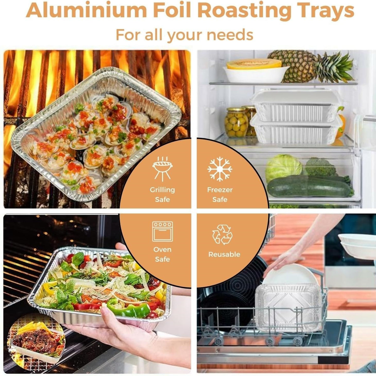 Best House X-Large Aluminium Foil Roasting Dish Silver 52.6cm x 32.5cm x 7.4cm Pack of 1 CD621 | Disposable Baking Tray for Cooking and Catering | Freezer and Fridge Safe | Reusable and Recyclable