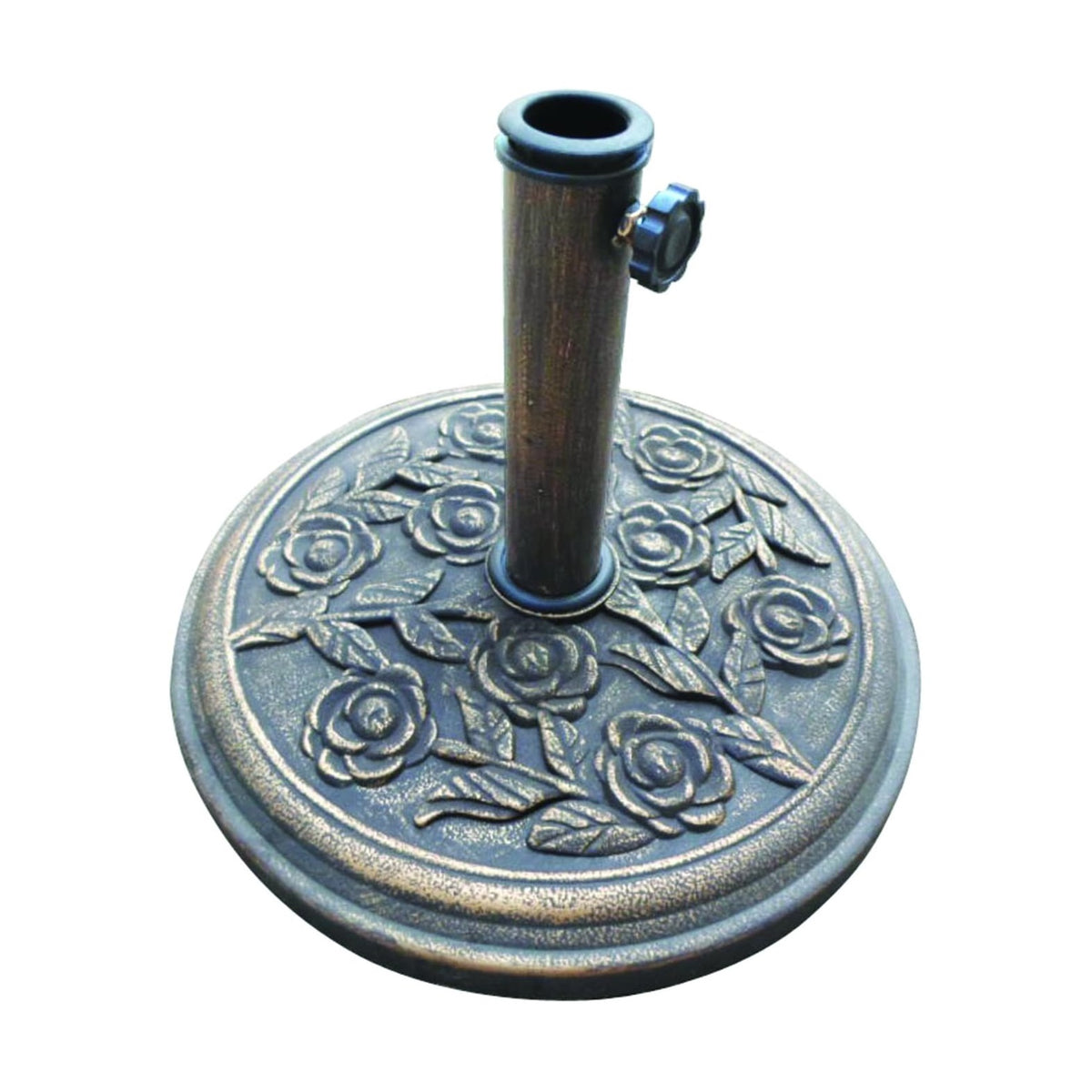 Redwood Decorative Heavy-Duty Cast Iron Floral Design Garden Parasol Base Bronze 45.5cm x 32.5cm 9Kg UB105 | Weather-Resistant | Secure Umbrella Stand | Suitable for Parasols with Pole Diameter 38-48mm | Iron Tube 5.7cm x 27cm