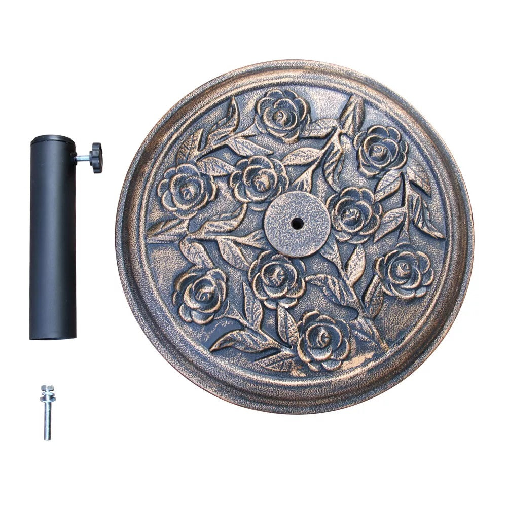 Redwood Decorative Heavy-Duty Cast Iron Floral Design Garden Parasol Base Bronze 45.5cm x 32.5cm 9Kg UB105 | Weather-Resistant | Secure Umbrella Stand | Suitable for Parasols with Pole Diameter 38-48mm | Iron Tube 5.7cm x 27cm