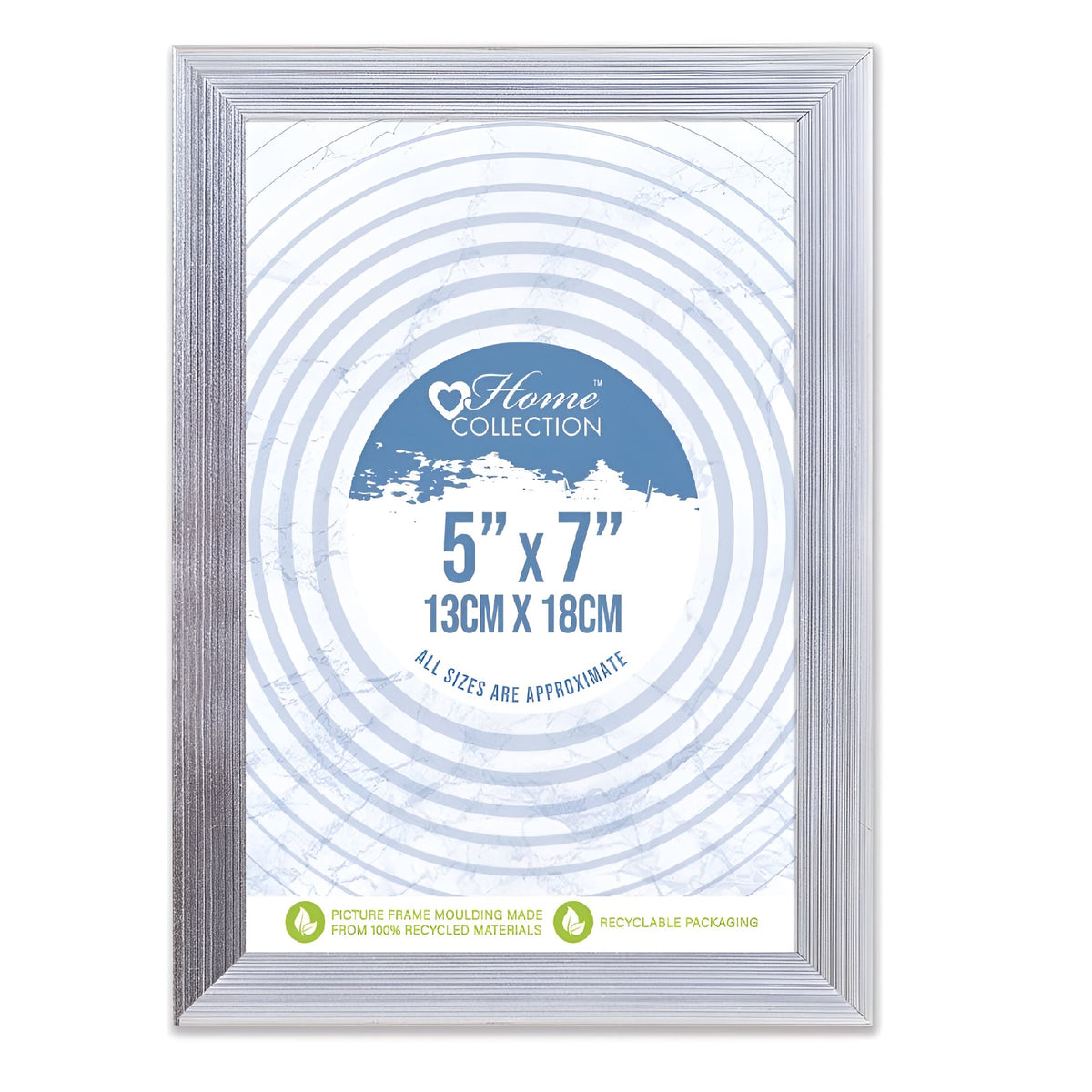 Design Group Cambridge Glass Frame Silver 5-Inch x 7-Inch BDAQ-2 | Made from 100 Percent Recycled Materials