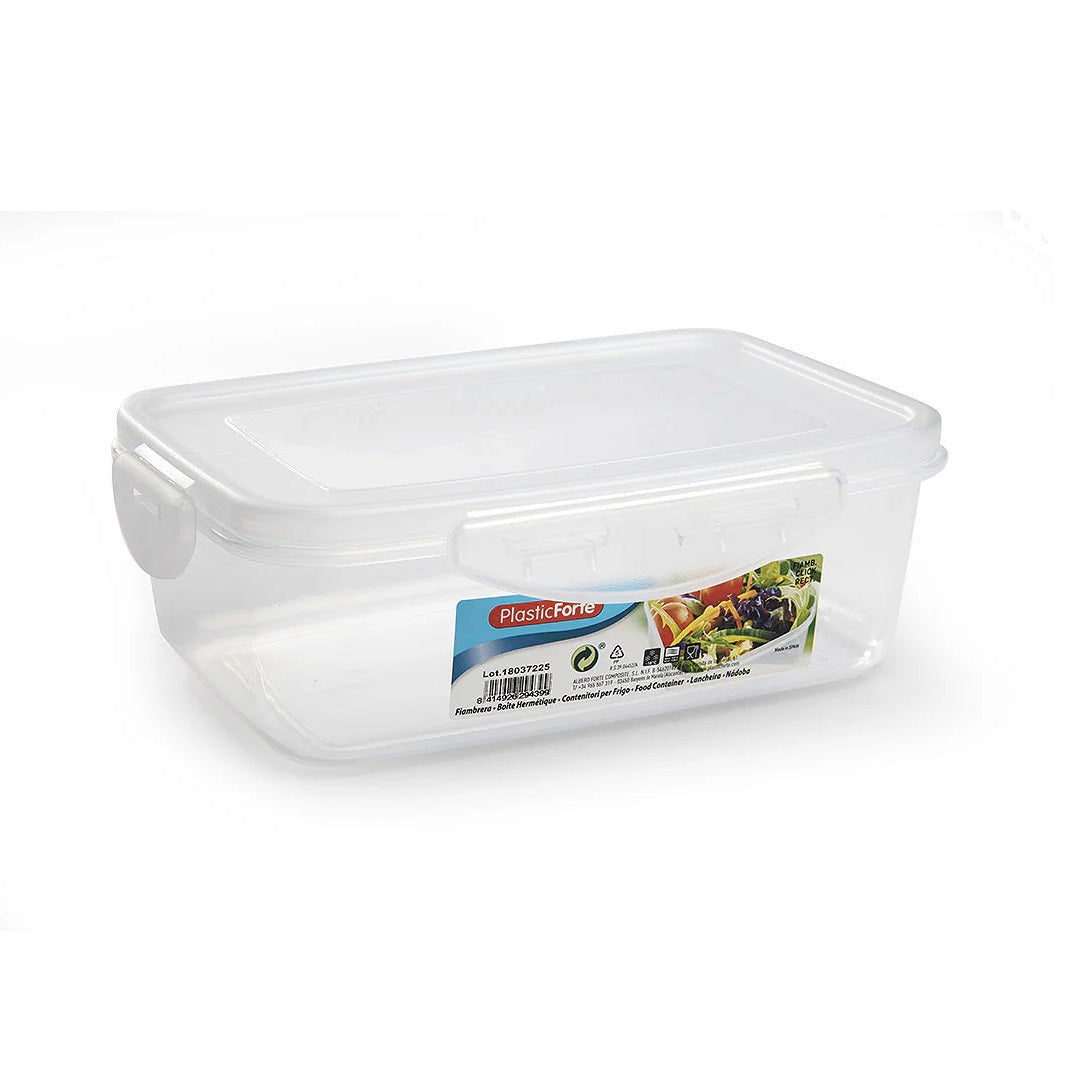 PlasticForte Rectangular Food Container with Clip Lid Transparent 1Ltr 11677