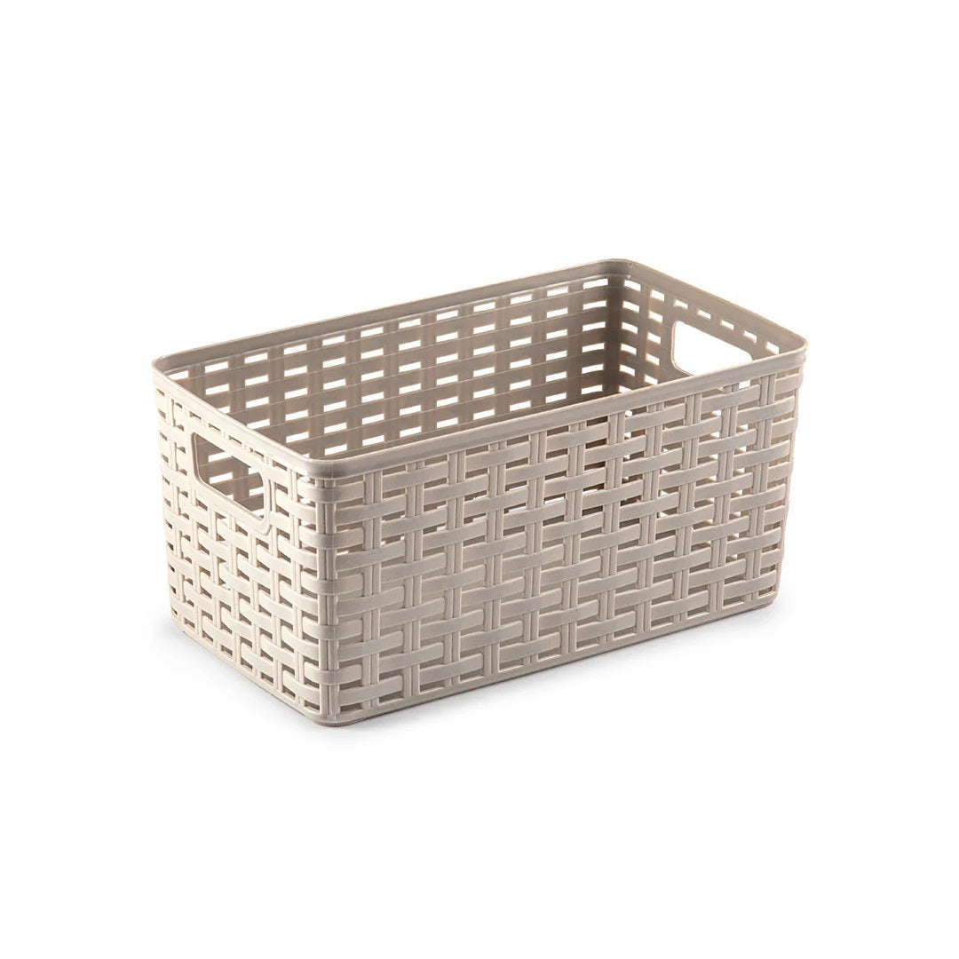 PlasticForte No.1 Rattan Basket Beige 16.5cm x 28.5cm x 13cm 5Ltr 125751A
