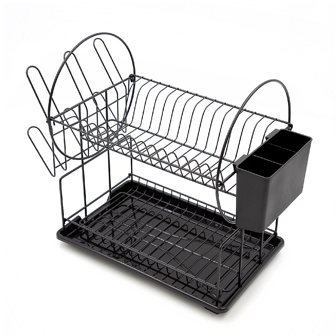Anika 2-Tier Dish Drainer Black 23.5cm x 46cm x 36cm 69159 | Protects Surfaces from Moisture | Dual Tier Space Saving