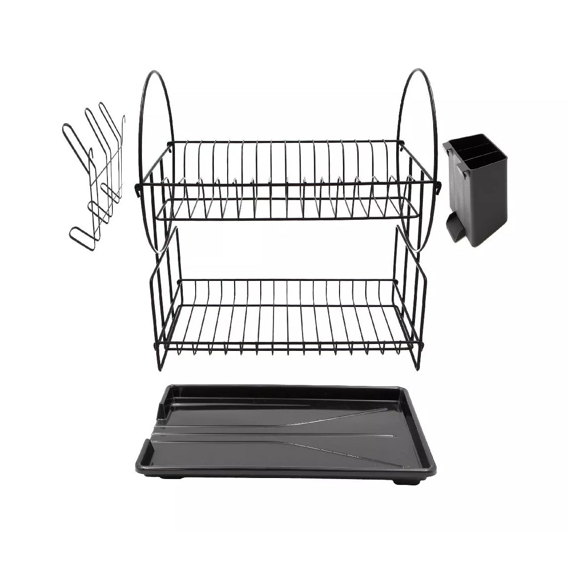 Anika 2-Tier Dish Drainer Black 23.5cm x 46cm x 36cm 69159 | Protects Surfaces from Moisture | Dual Tier Space Saving