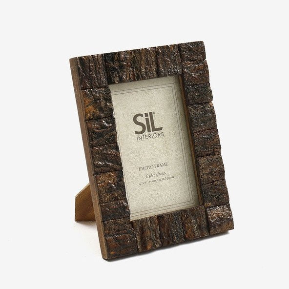 SiL Rustic Wooden Bark Edge Photo Frame with Stand and Hanging Hooks Dark Brown 16cm x 21cm x 2cm PH2410 | Elegant Picture Frames for Home and Office Decor