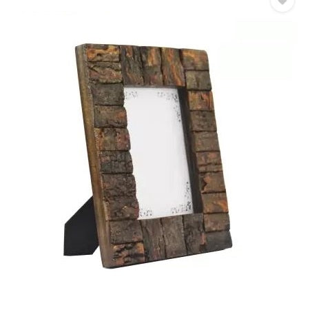SiL Rustic Wooden Bark Edge Photo Frame with Stand and Hanging Hooks Dark Brown 16cm x 21cm x 2cm PH2410 | Elegant Picture Frames for Home and Office Decor