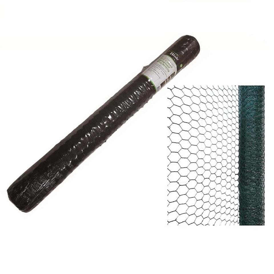 Green Blade PVC Coated Galvanised Wire Netting Green 10Mtr x 0.9Mtr x 25mm CW116 | Durable Hexagonal Mesh Fencing for Gardens-Poultry and DIY Projects | Rust-resistant for Outdoor Use