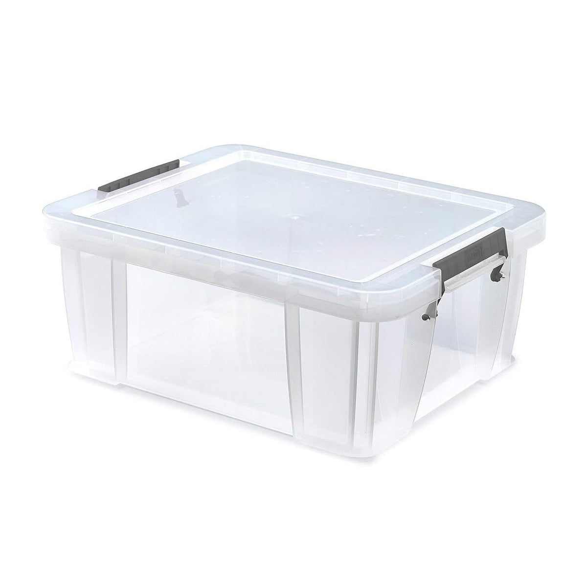 Whitefurze Allstore Strong Plastic Storage Box with Secure Clip Lid Clear 48cm x 38cm x 19cm 24Ltr S20W240 | Stackable Organizer for Home-Office and Garage