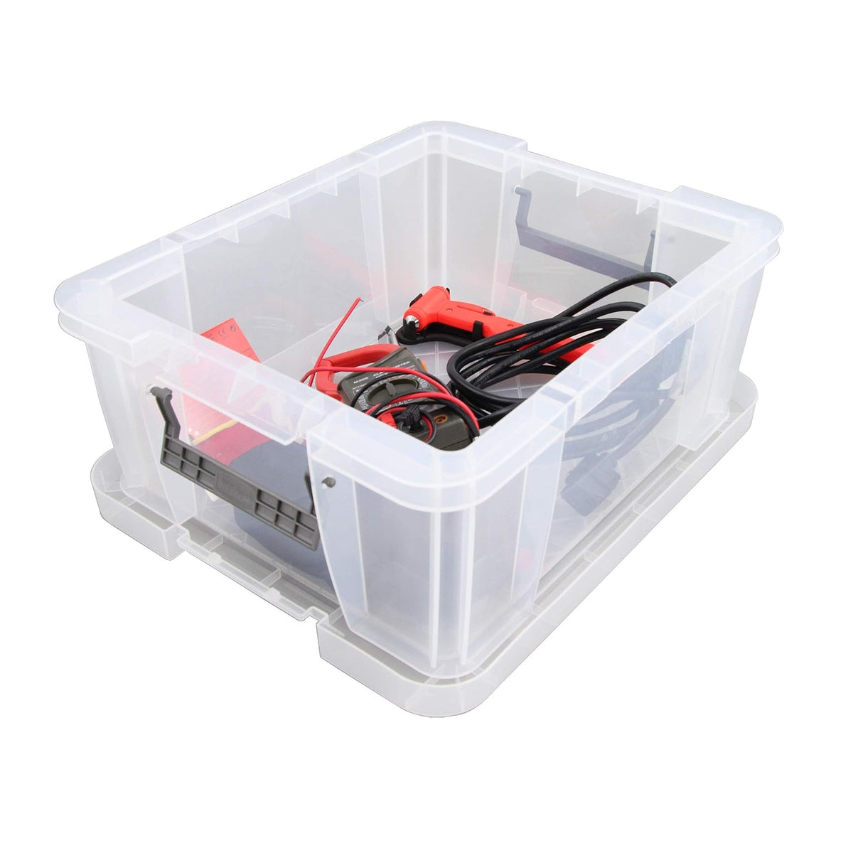 Whitefurze Allstore Strong Plastic Storage Box with Secure Clip Lid Clear 48cm x 38cm x 19cm 24Ltr S20W240 | Stackable Organizer for Home-Office and Garage