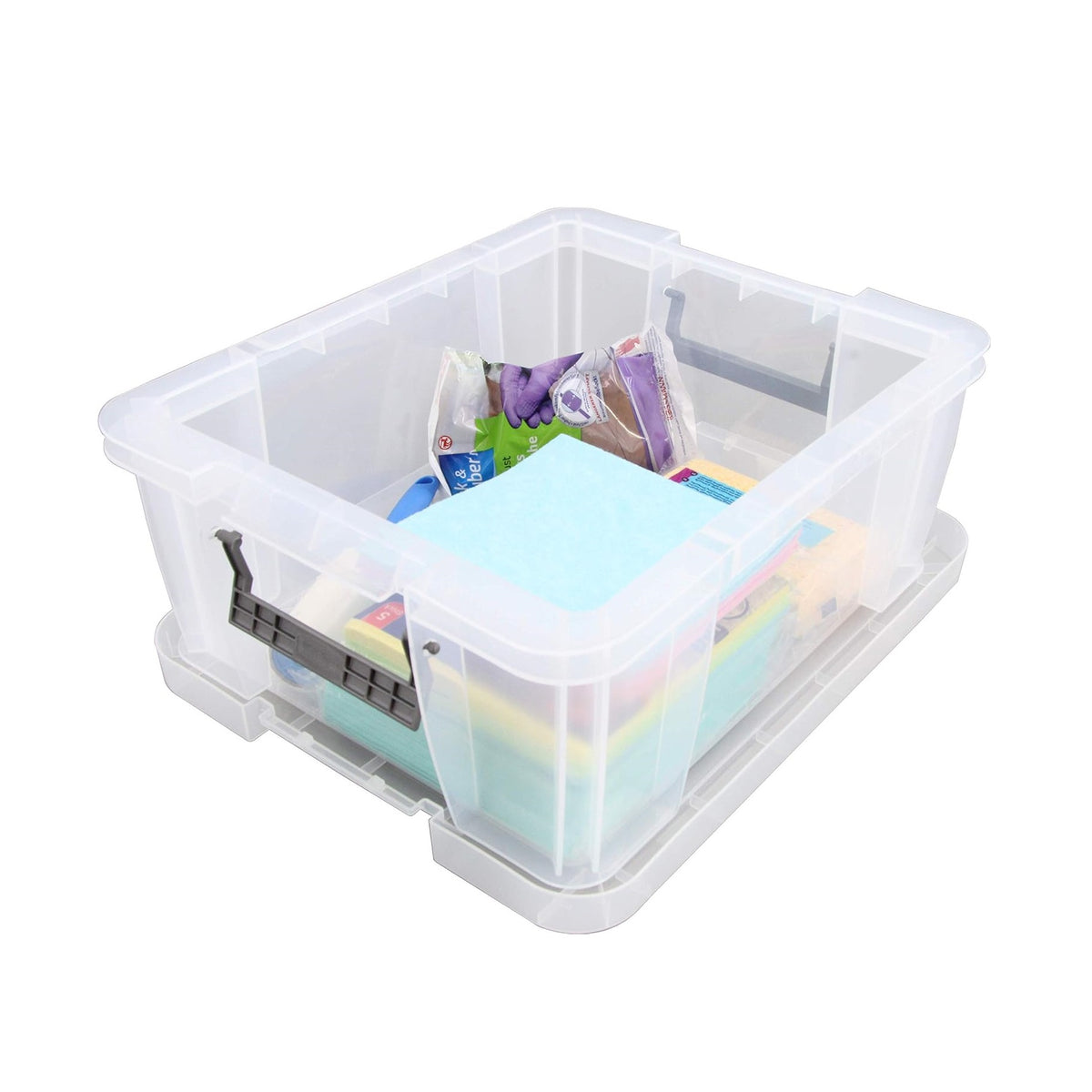 Whitefurze Allstore Strong Plastic Storage Box with Secure Clip Lid Clear 48cm x 38cm x 19cm 24Ltr S20W240 | Stackable Organizer for Home-Office and Garage