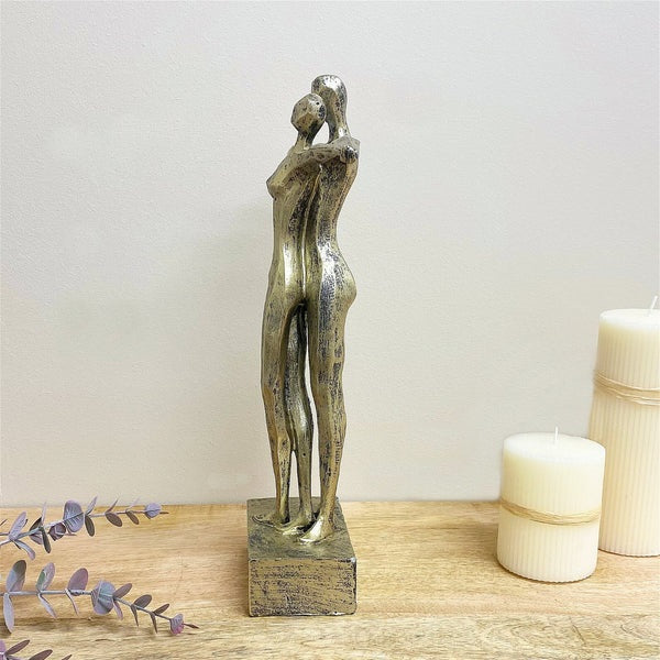 SiL Couple Stautue Ornament Gold 25cm x 8cm x 35cm OR2110 | Made of Polyresin | Elegant Modern Art Figurine | For Home and Office Decor