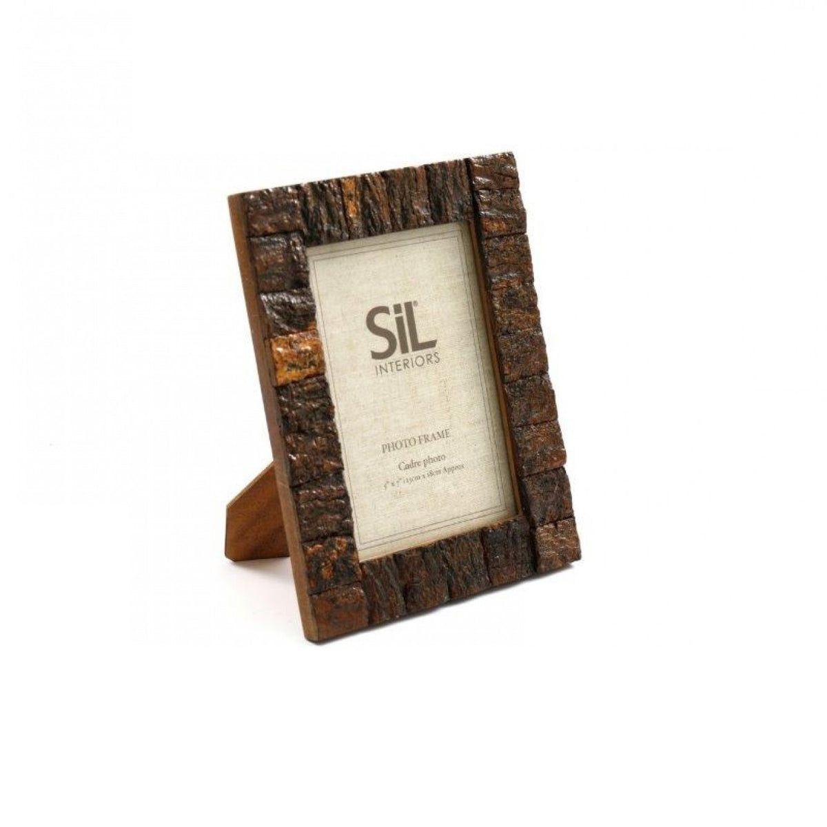 SiL Rustic Wooden Bark Edge Photo Frame with Stand and Hanging Hooks Dark Brown 18cm x 23cm x 2cm PH2409 | Elegant Picture Frames for Home and Office Decor