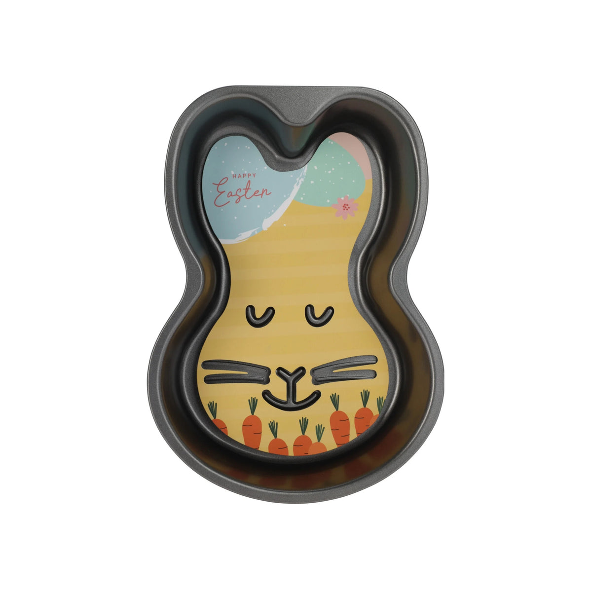 Happy Easter La Cucina Non-Stick Easter Bunny Cake Tin Black 25cm x 18cm x 4.5cm 170491470 | Rabbit-Shaped Baking Mold | For Festive Cakes and Desserts