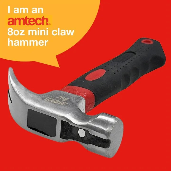 Amtech Mini Claw Hammer Black 8oz A0205 | Magnetic Nail - Setting Function | Ergonomic Anti - Slip Handle | Compact and Sturdy for Small Jobs