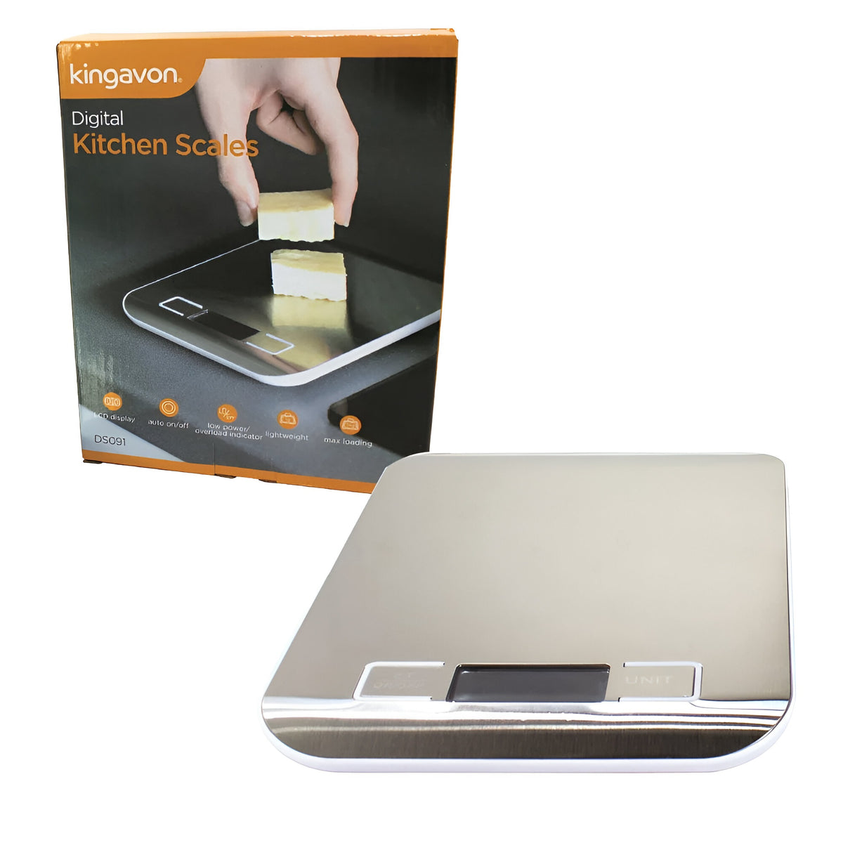 Kingavon Digital Kitchen Scales Grey 180mm x 140mm x 18mm DS091 | LCD Display | Auto 0n/off | Low Power/Overload Indicator | Lightweight | Max Loading